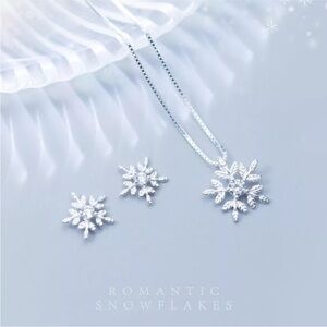 Set of 3 Personalized Diamond Snowflake Micro Inlaid Necklace Earrings Women's